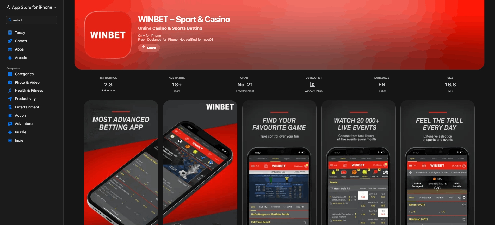 Winbet app в App Store